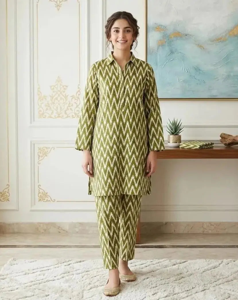 2 Pcs Women's Unstitched 3-D Block Printed Suit