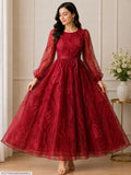 Red Embroidered Gown After Wash Soft Arganza Net