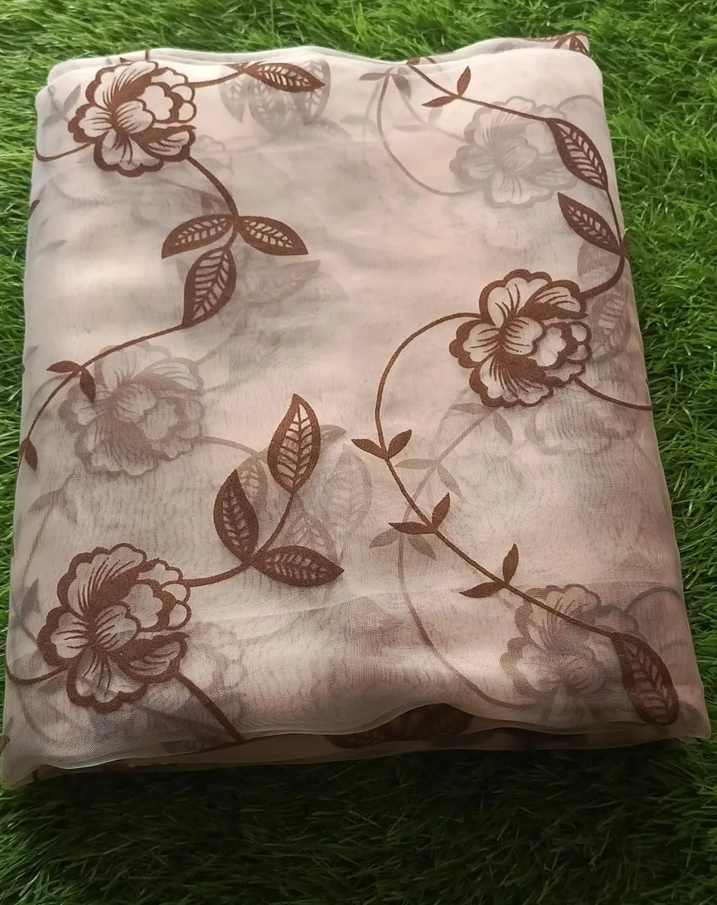 Women 3D Block Printed Organza Shirt Brown