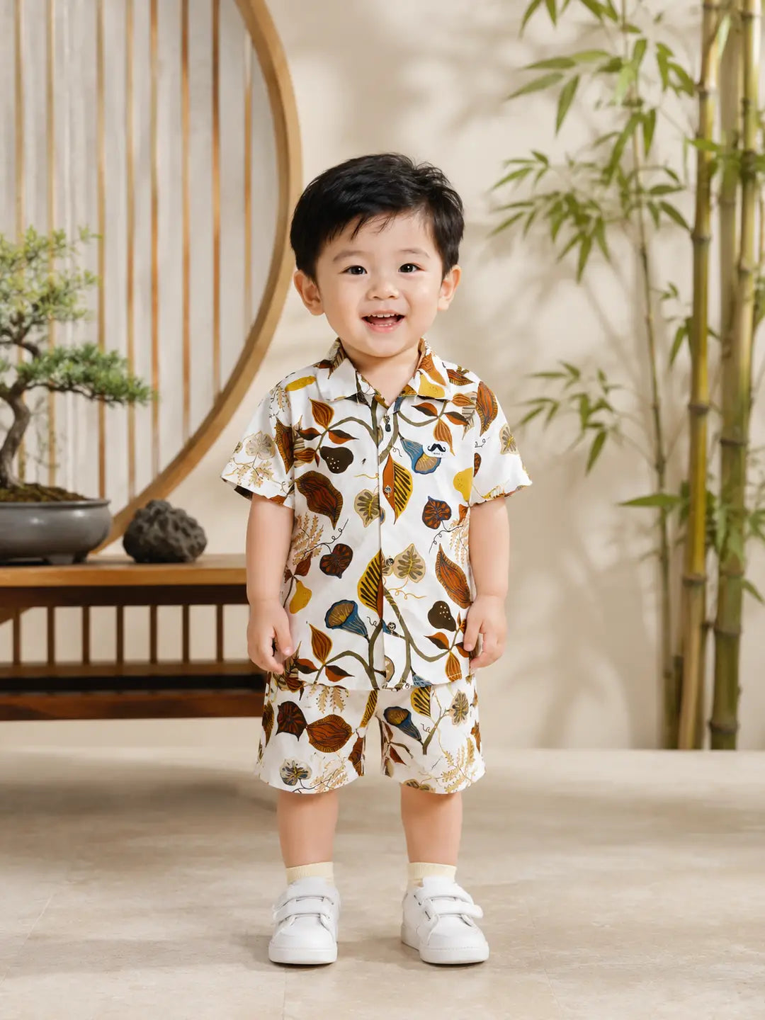 2 Pcs Boy's Cotton Lawn Printed Shirt And Shorts Set