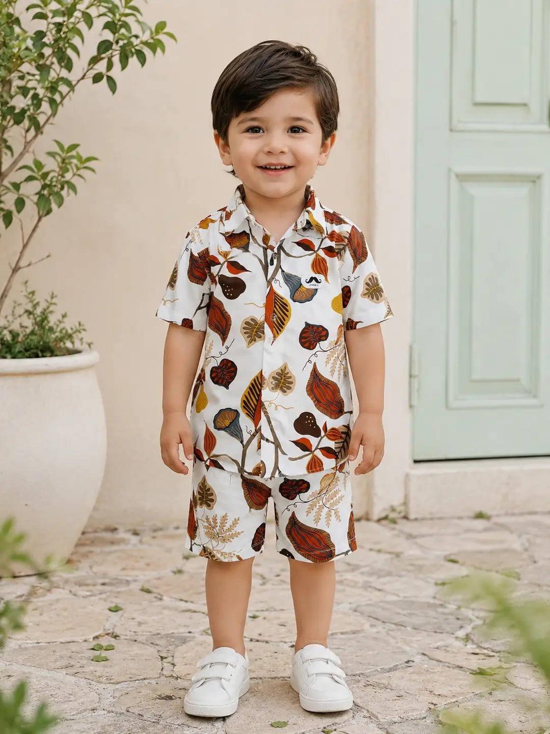 2 Pcs Boy's Cotton Lawn Printed Shirt And Shorts Set