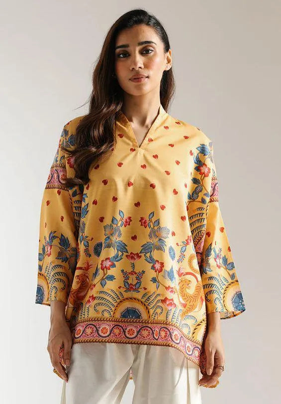 Women's Yellow Printed Kurta Peshawari Medium to Large