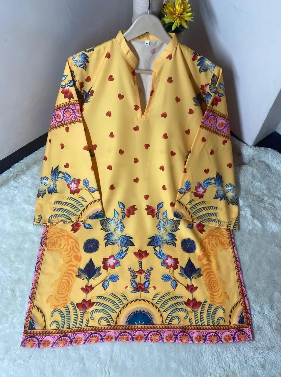 Women's Yellow Printed Kurta Peshawari Medium to Large