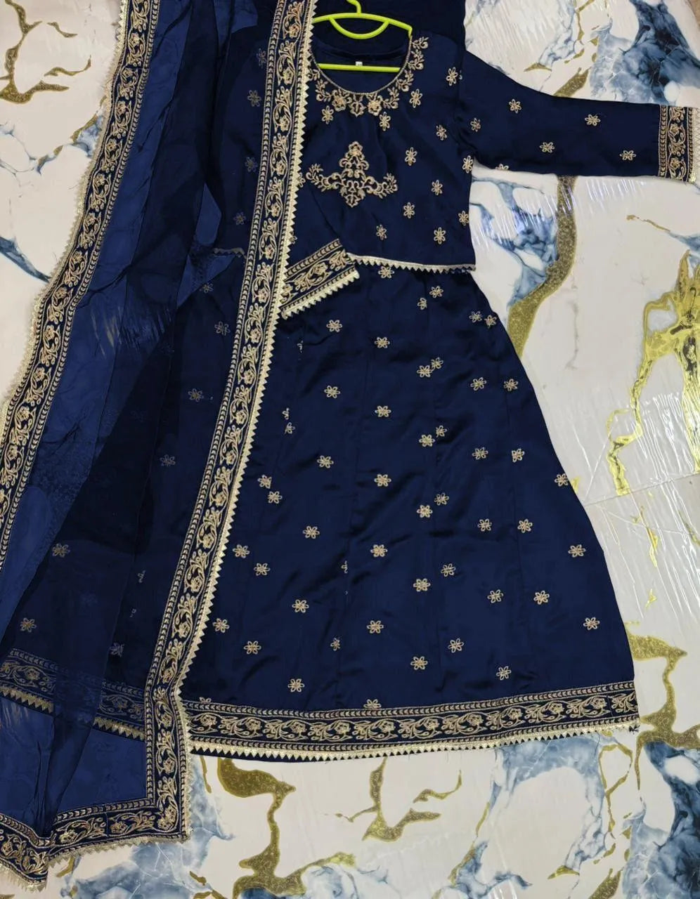 Kids Embroidered Blue Lehenga Set 3Pcs Silk