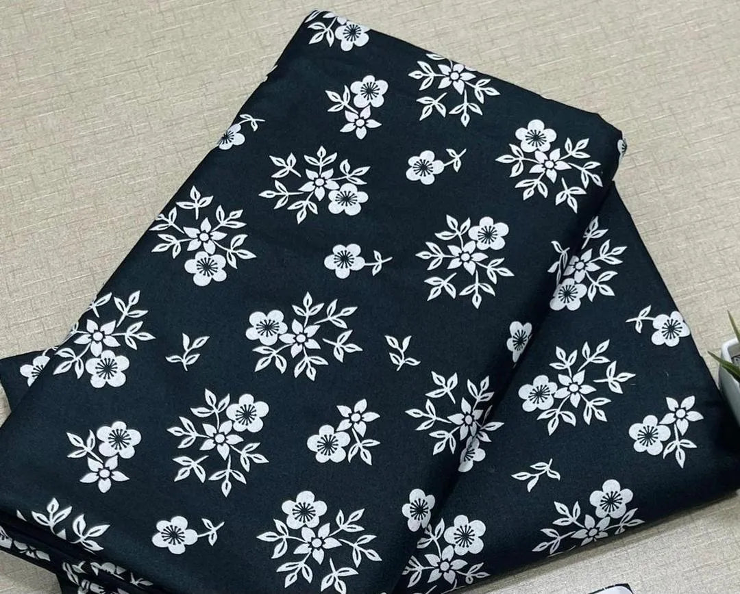 Black Floral Printed 2Pc Polo Cotton Shirt & Trouser Set