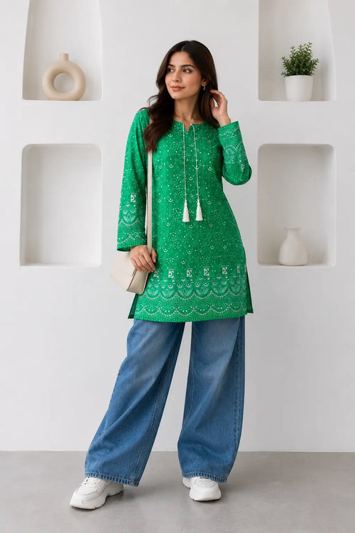 1 Pc Women's Stitched Arabic Lawn Block Printed Shirt Azadi Special