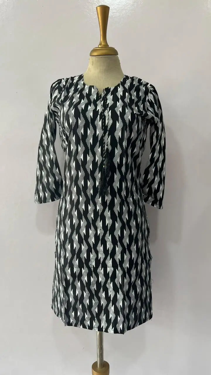 1Pc Women's Stitched Linen Block Printed Shirt Black Special