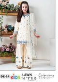 Off White Embroidered Lawn 3Pcs Set for Girls 3-4Yrs