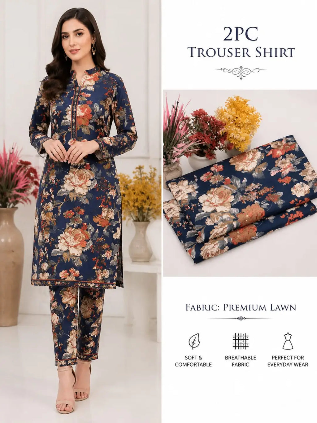 2 Pcs Women's Unstitched 3-D Block Printed Suit
