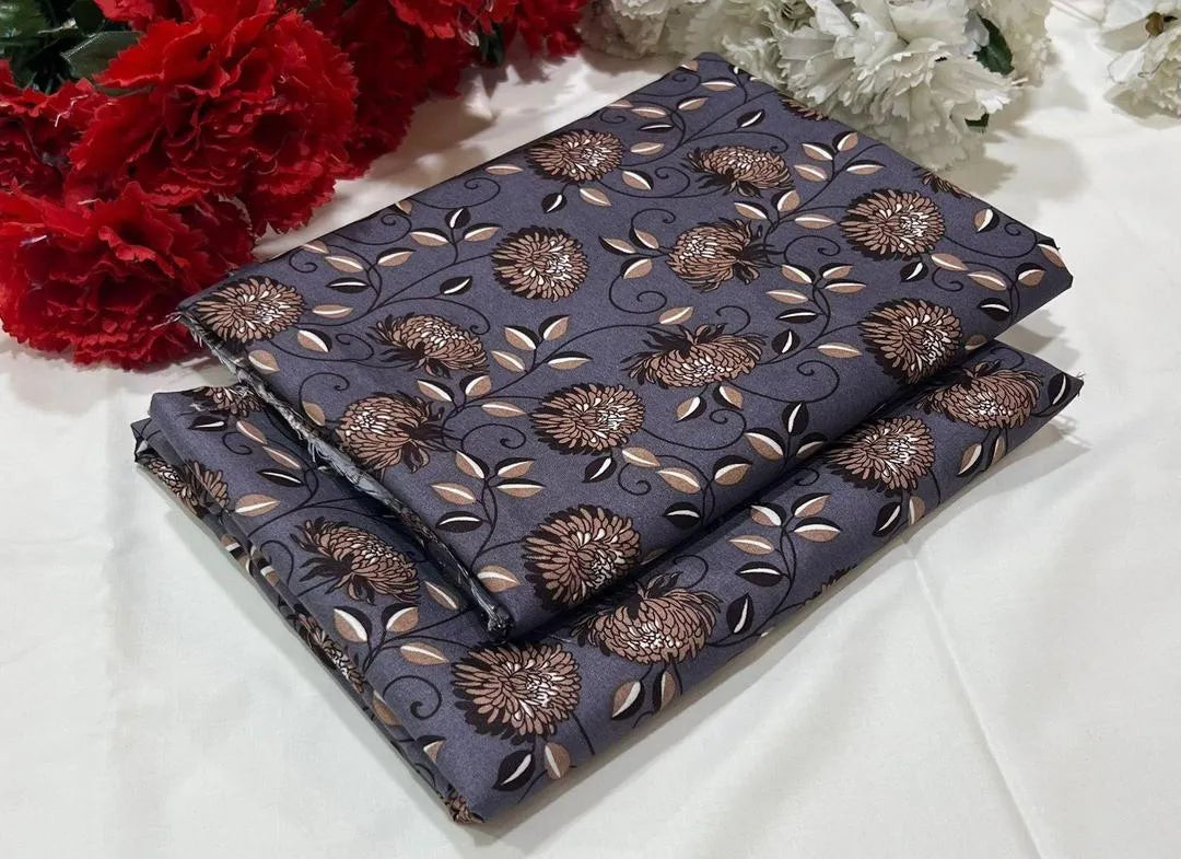 Grey Floral Printed 2-Piece Suit for Eid Ramadan
