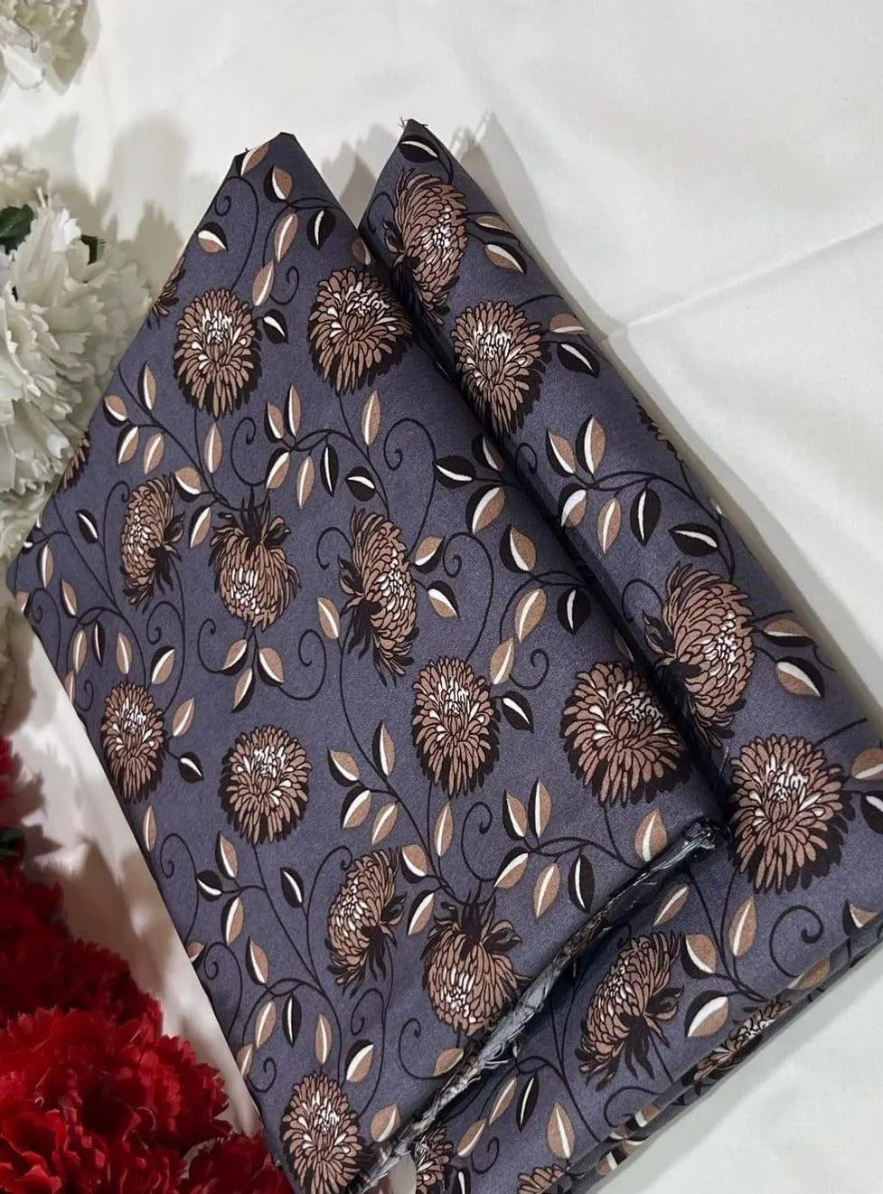 Grey Floral Printed 2-Piece Suit for Eid Ramadan