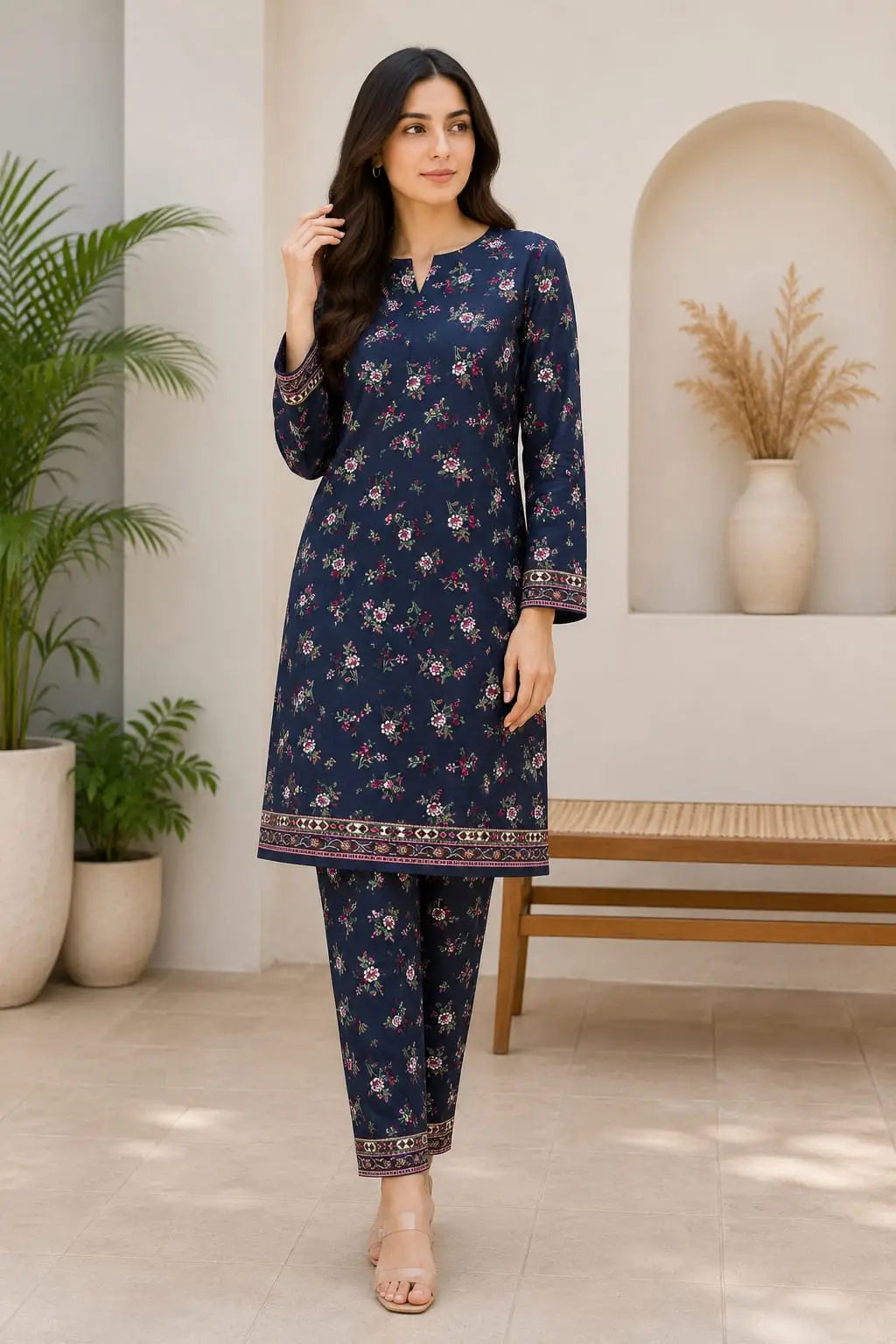 2 Pcs Women's Unstitched Printed Suit